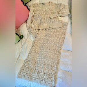 Fun and flirty two piece set- crocheted/knit maxi skirt and top!